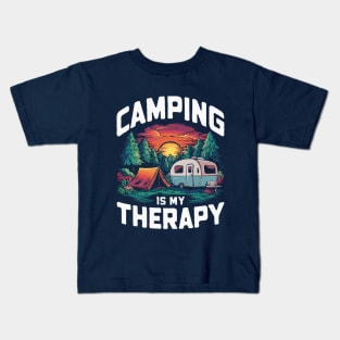 Camping is My Therapy, Retro Camper Kids T-Shirt